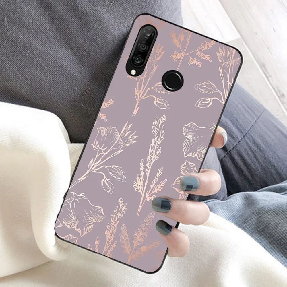 Gold Rose Leaf Phone Case For Huawei Honor 10 Lite 9 20 7A 9X 30 50 60 70 Pro Plus Soft Silicone Cover