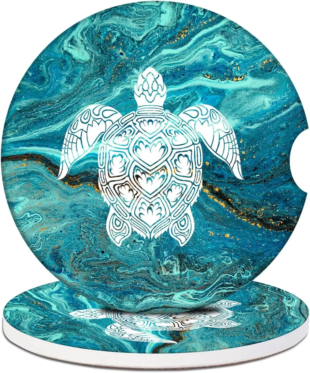 

Cup Holders Car Coasters - Sea Turtle Marble Absorbent Ceramic Coaster, Drink Cup Holder Coasters, Auto Accessories