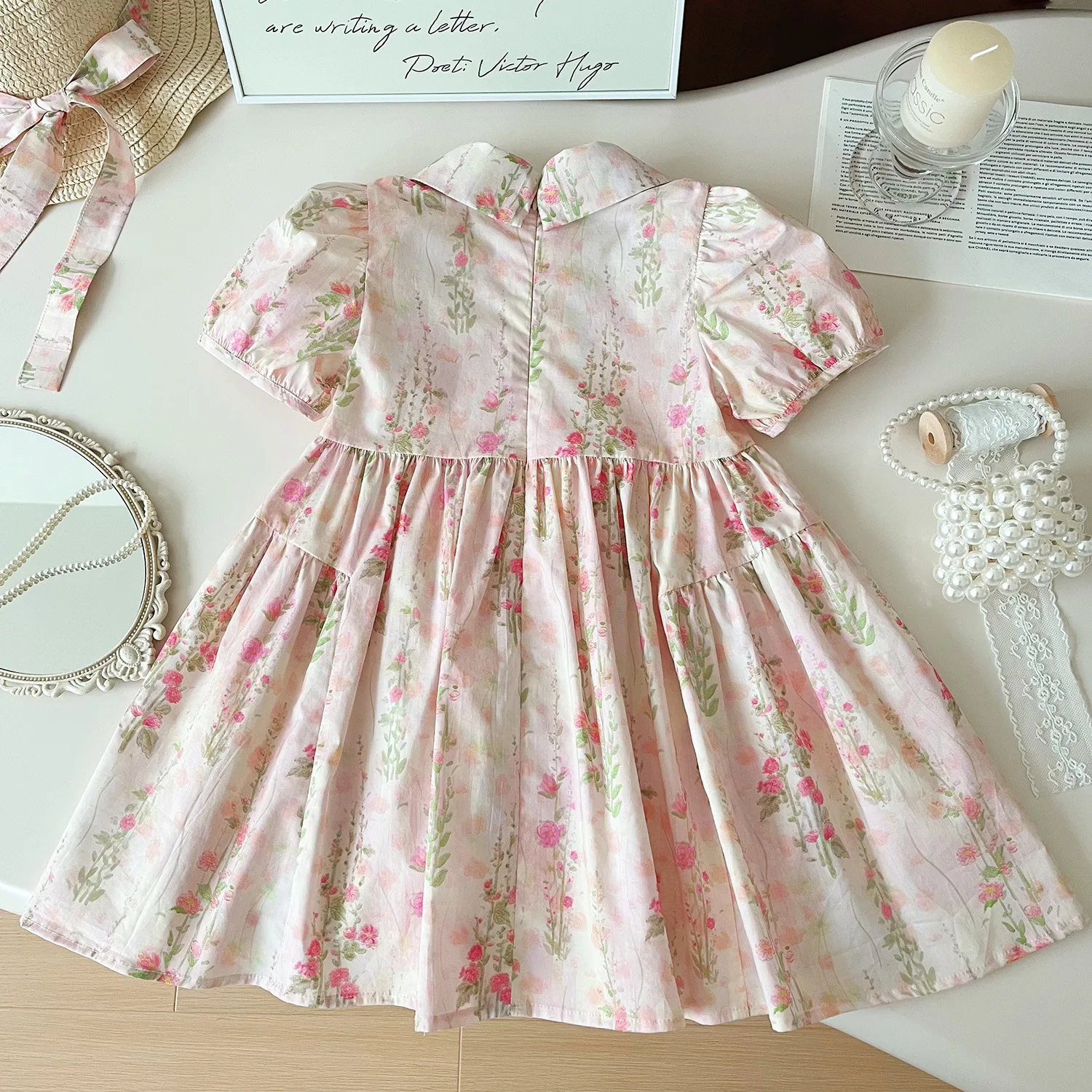 2024 summer new Korean girls floral short-sleeved dress girl national style children's dress 90-140cm