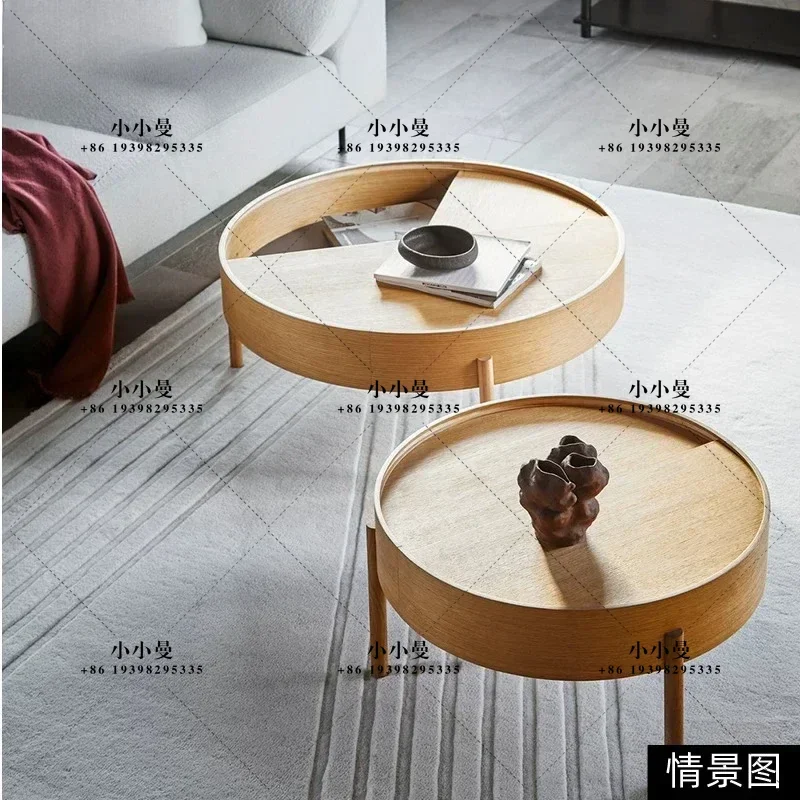Curved coffee table combination solid wood round coffee table storage rotating coffee table