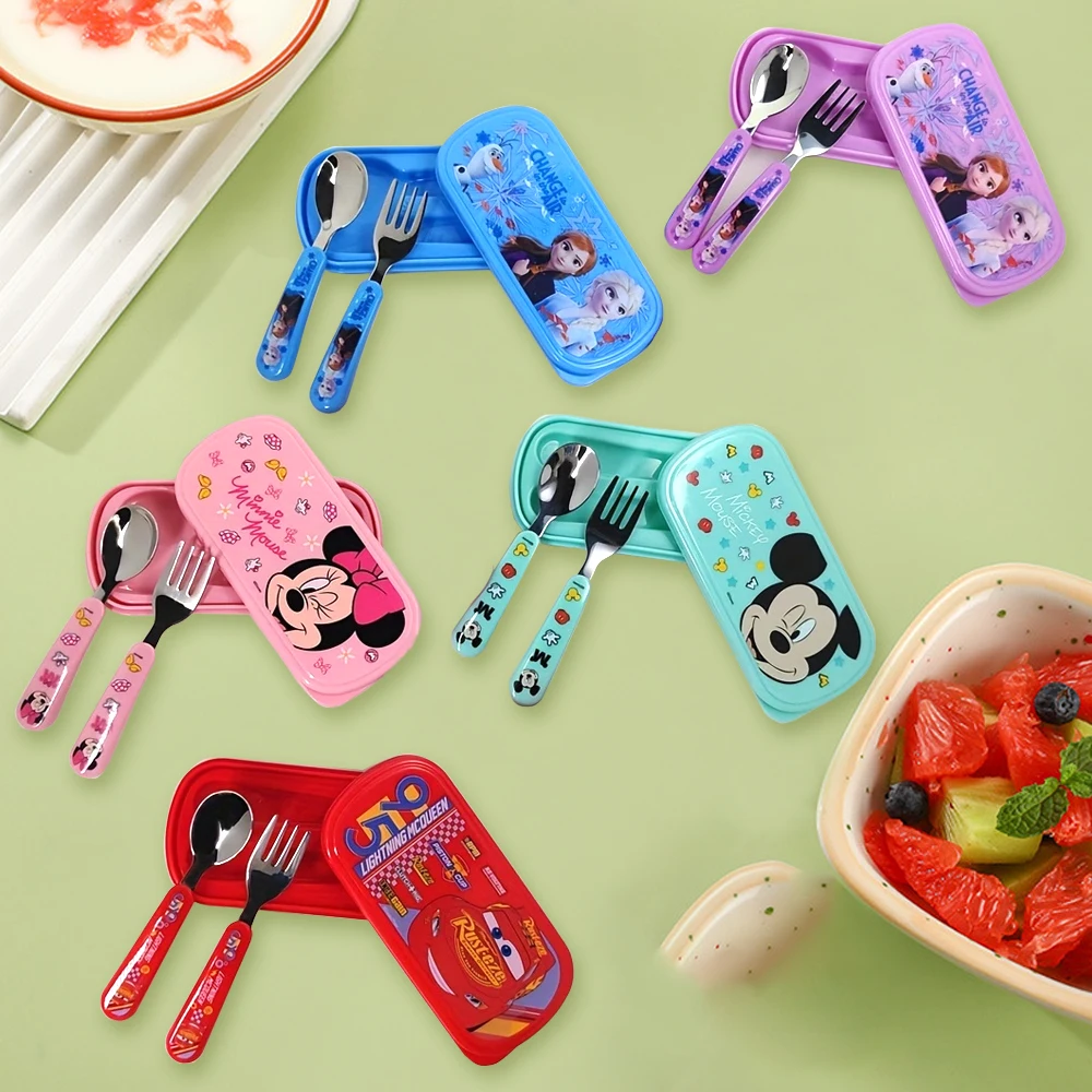 

1pc Disney Cartoons Mickey Mouse Frozen Lightning McQueen Small cutlery box set Fork Spoon family dinner gift Kitchen cutlery