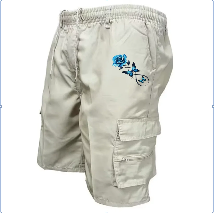 Sommerliche Herren-Cargoshorts im Militärstil mit amerikanischem Print, lässige Arbeitskleidung, taktische Street-Fashion-Hose – Detail 3