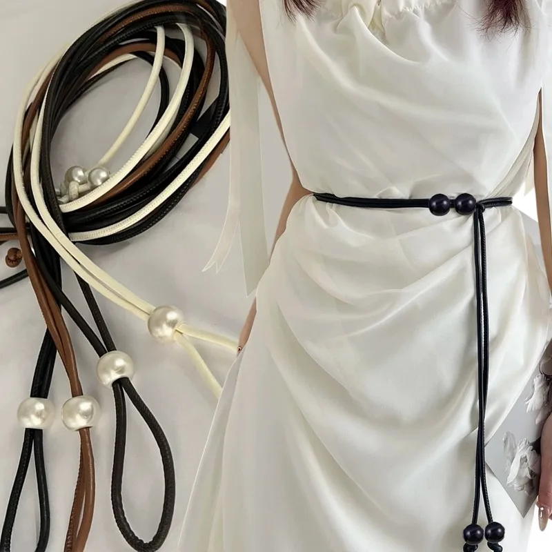 

Модный женский кожаный тонкий веревочный пояс с завязками, декоративный ремень для юбки, платья, черный, белый цвет, элегантная простая поясная цепочка