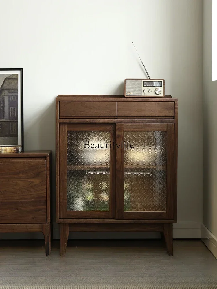 

23Nordic Black Walnut Wood Sideboard Cabinet Modern Minimalist Solid Wood Storage Display CabinetL