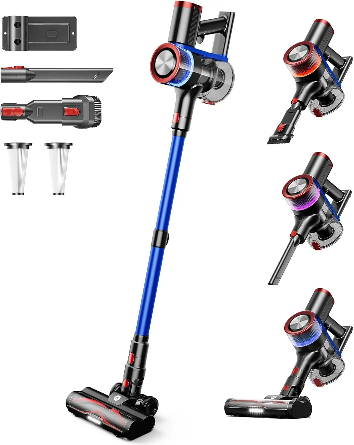Cordless Vacuum Cleaner, 550W 45Kpa Suction, 65Mins Runtime, LED Display, Anti-Tangle Brush for Hardwood Floors and Carpets