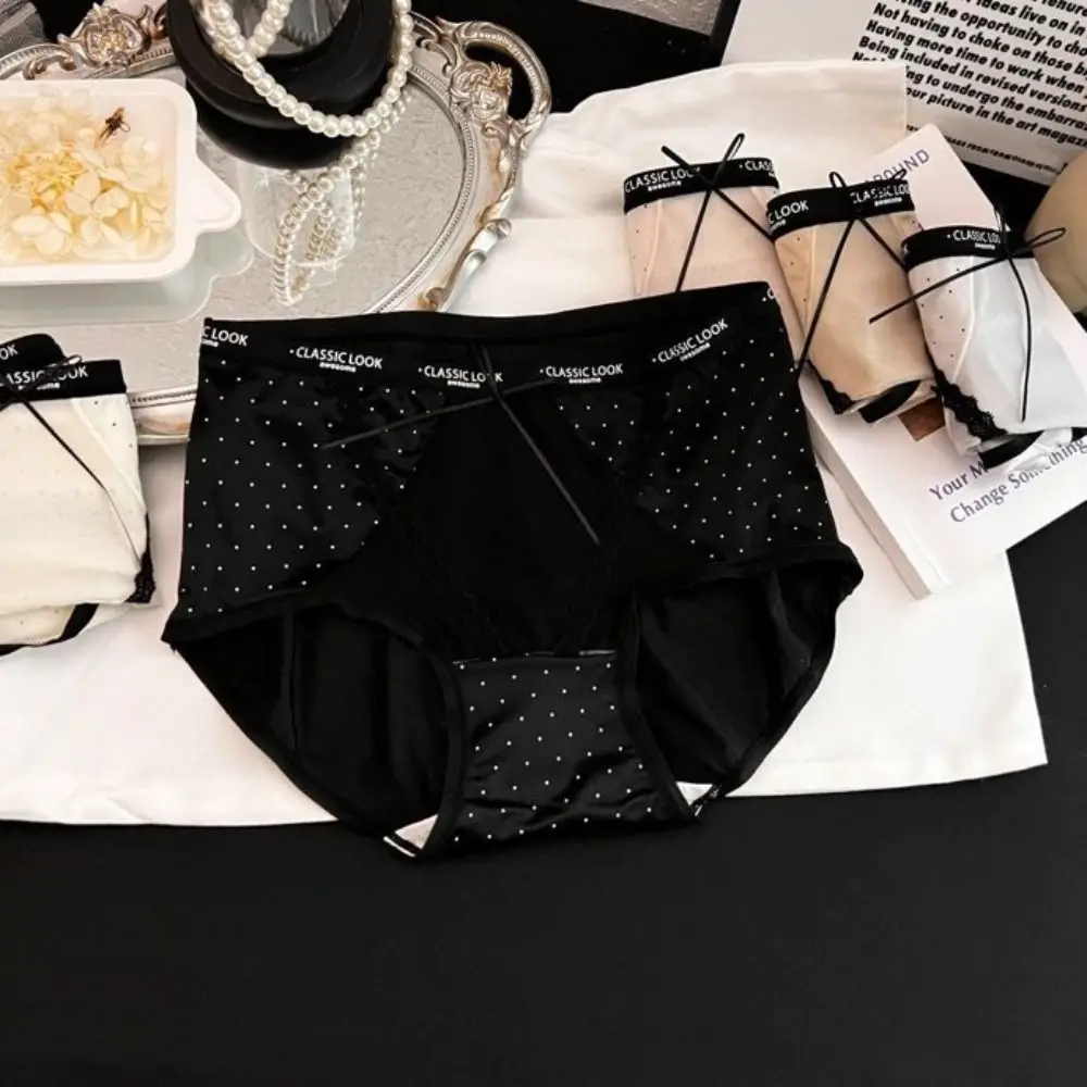 Light Thin Mesh Women's Underwear Bow Hollowed-out Wave Point Underpants Satin Seamless Briefs Girl