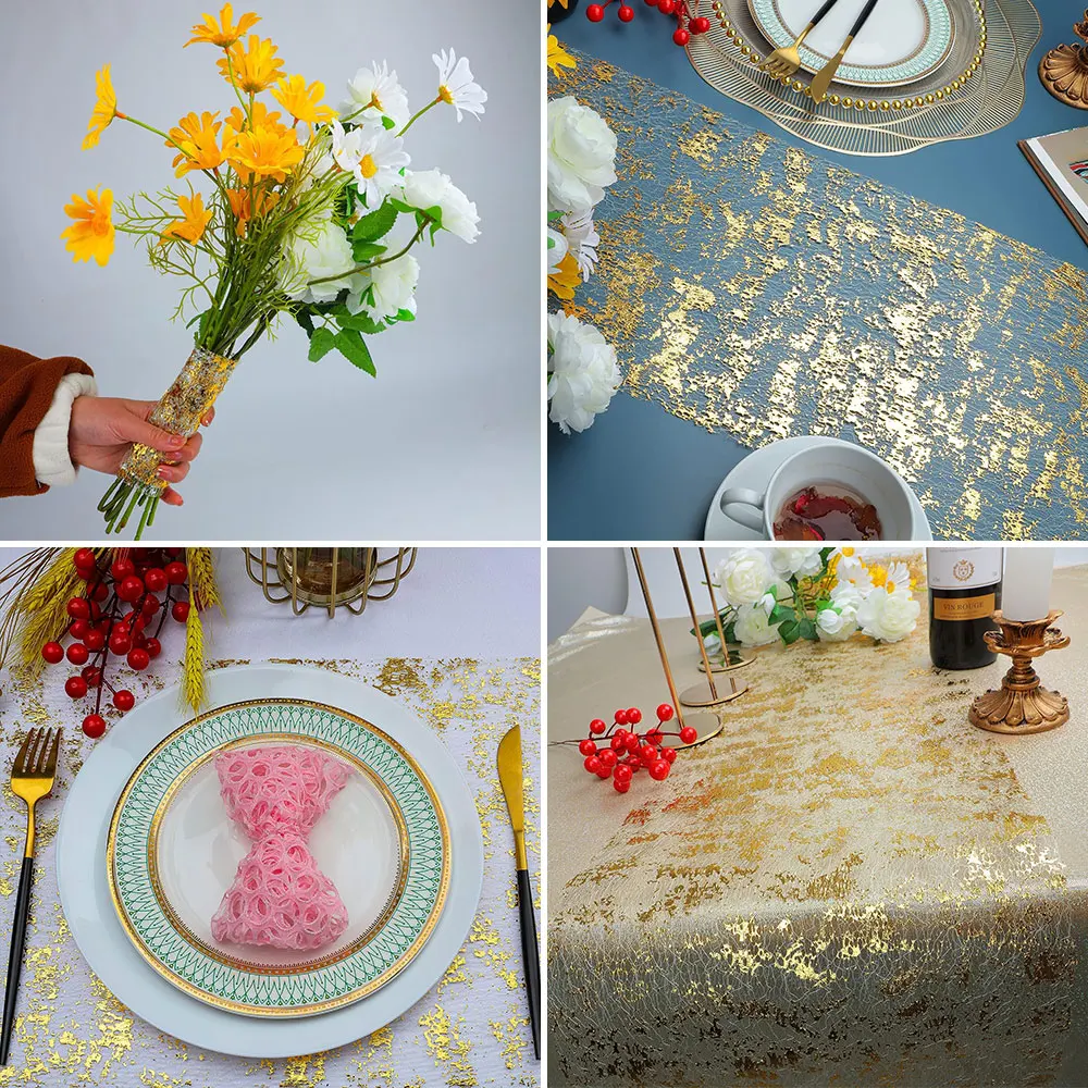 11in X 10Yards Glitter Metallic Gold Thin Mesh Table Runner Event Party Supplies Fabric Table Centerpiece Decoration For Wedding