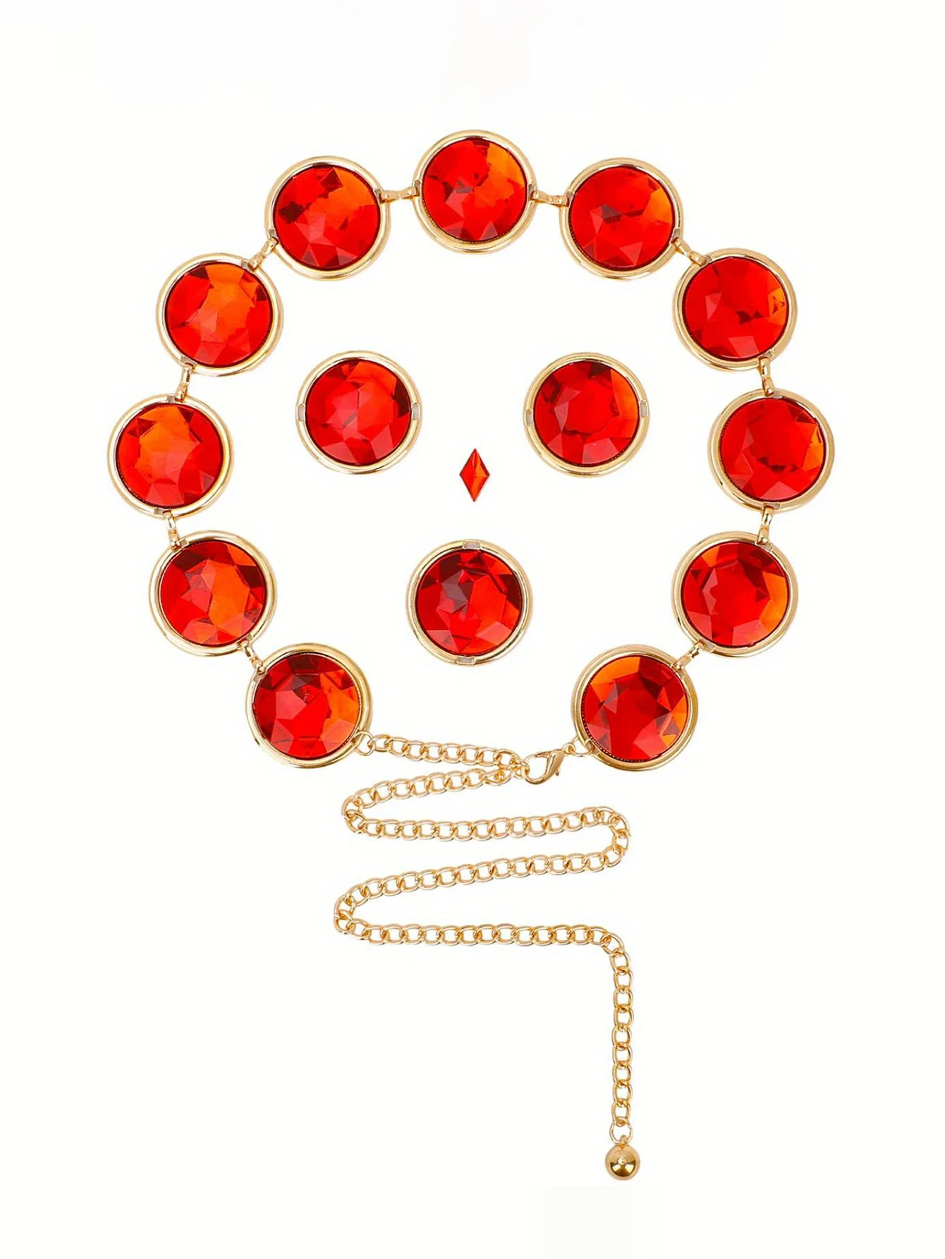 1Pc Women's Waist Chain, Bohemian Style Shiny Red Gemstone-Embellished Waist Chain, Gold Waist Chain with Red Gemstone Accessories, Waist Chain, Chain Belt, Boho Belt, Y2K Belt, Gold Belts, Suitable for Pairing with Dresses, Wedding Banquets, Holiday Celebrations, Party Outfits, Vacations, Music Festivals, Halloween