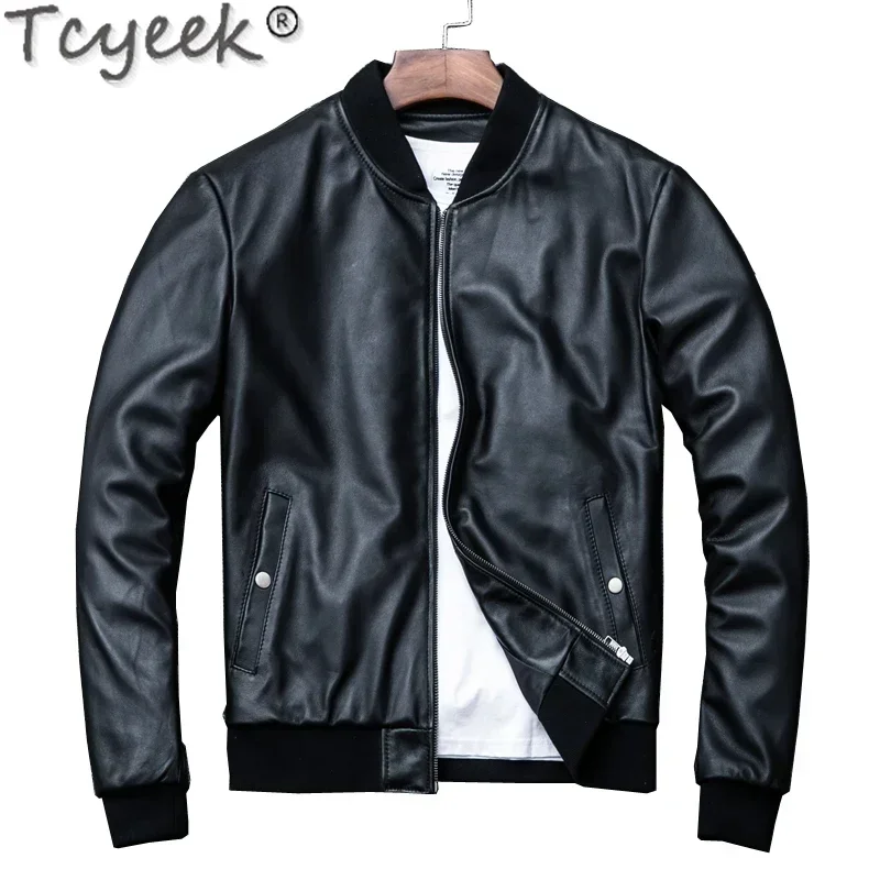 

Tcyeek Genuine Leather Jacket Men Clothes Spring Autumn Baseball Coat Men's Real Sheepskin Coats Short Style Chaquetas Hombre