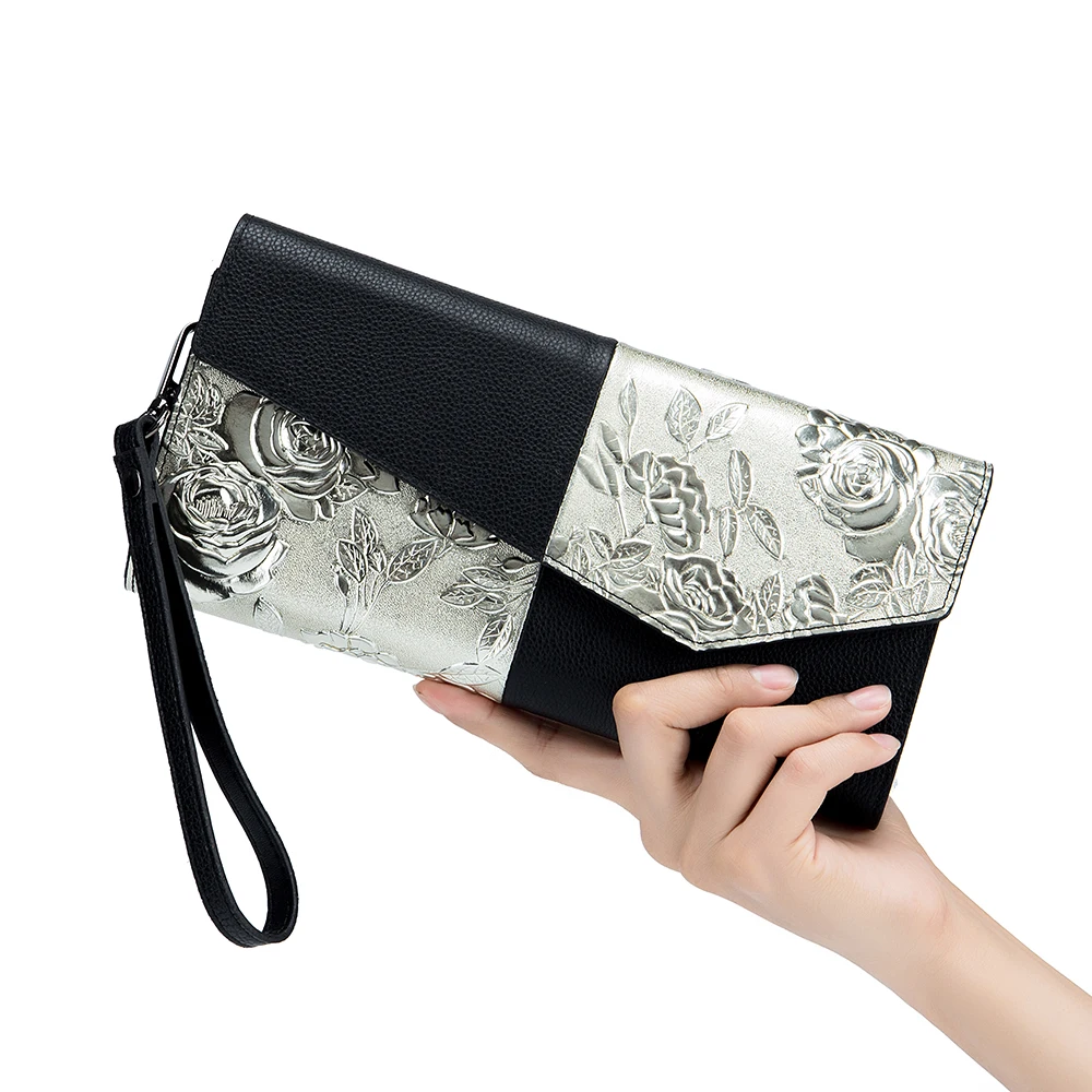 Clutch Bag Celebrity Dinner Clutch Purse  Women's Genuine Leather One-shoulder Crossbody Wallet Flower Women