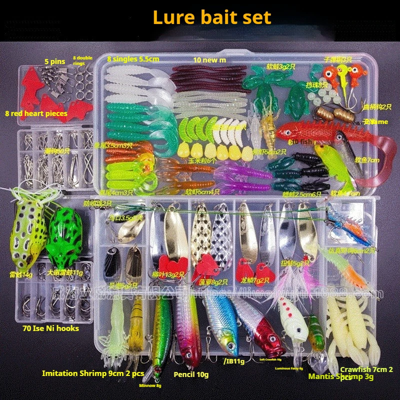 

Complete Lure Fishing Tackle Set Spoon Soft Bait Frog Minnow Lures Combo for Snakehead Bass Freshwater Saltwater