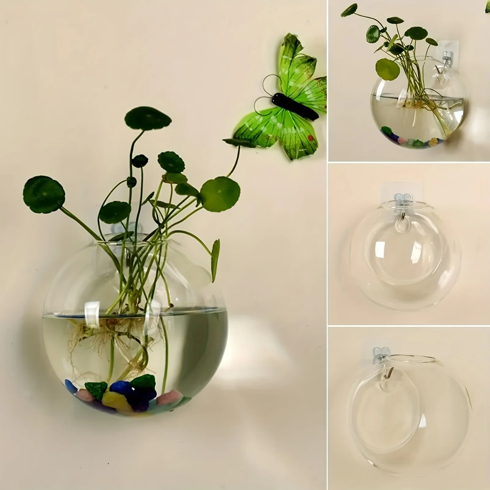 1pc Transparent Glass Hydroponic Flower Pot Wall-Mounted Semi-Circular Fish Tank Modern Decorative Style Bonsai Pot