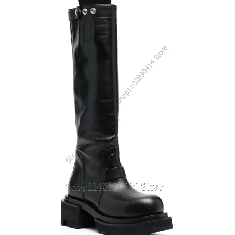 Metal Buckle Decor Black Thick Bottom Knight Boots Over The Knee Women Shoes Chunky Heels Retro Fashion 2023 Zapatos Para Mujere