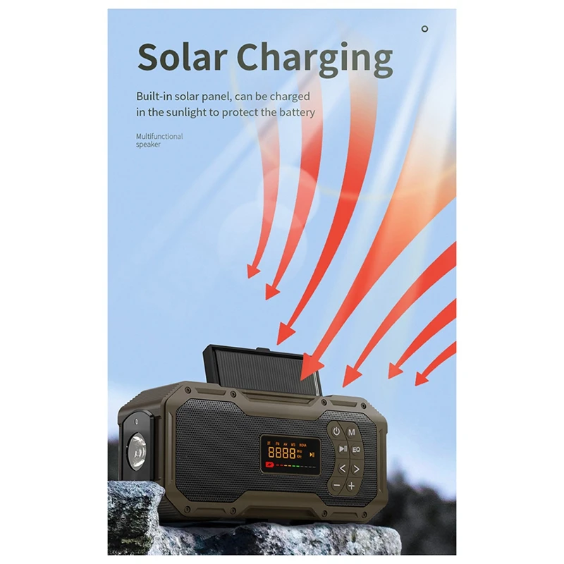 Weerradio's voor noodgevallen Handslinger Zonne-Bluetooth-luidspreker Draagbare AM FM-radio 5000mAh Werkt op batterijen Waterdicht Gemakkelijk te gebruiken