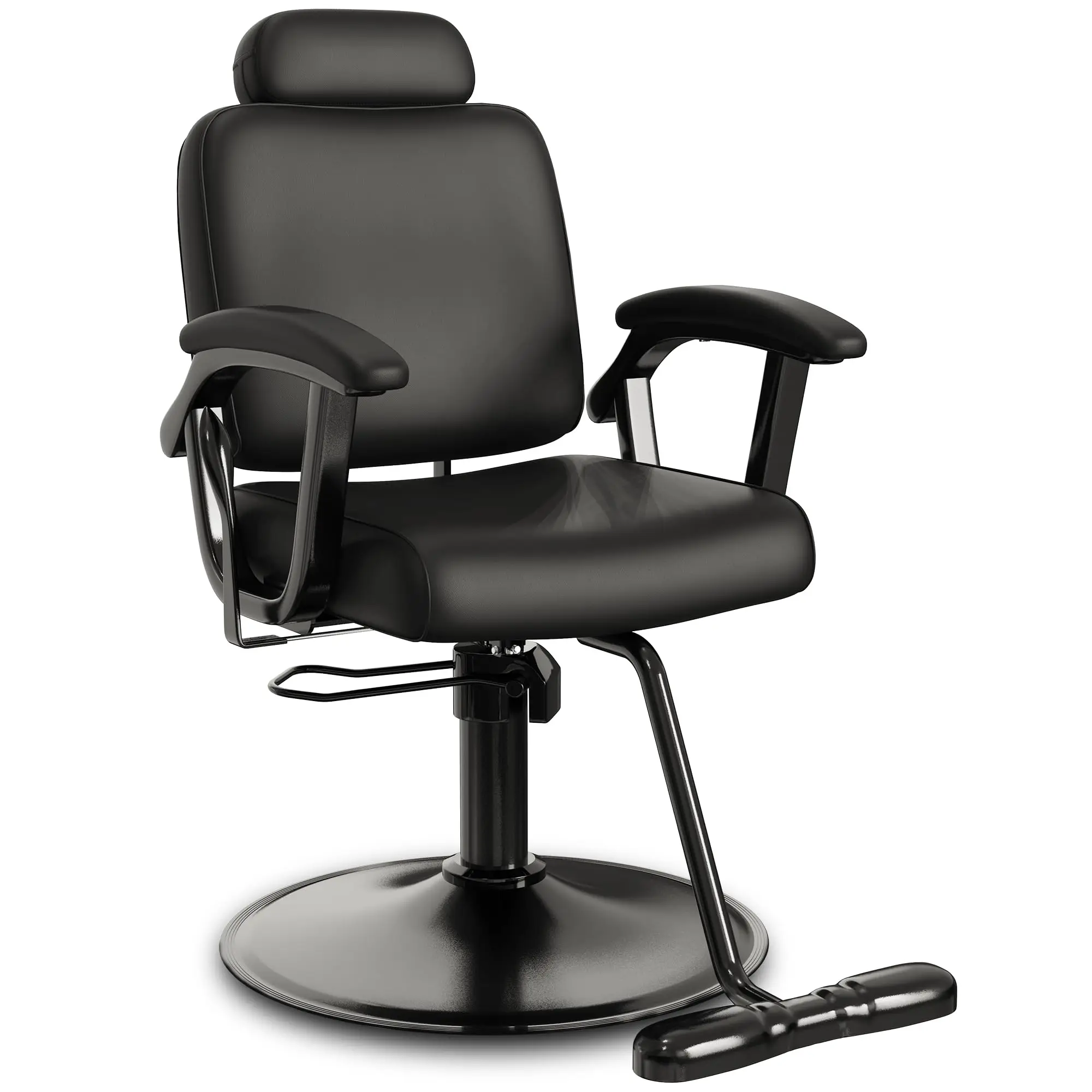 Premium Black Reclining Salon Chair with Removable Headrest, All-Purpose Hydraulic Barber Chair, Soft PU Leather, 360°