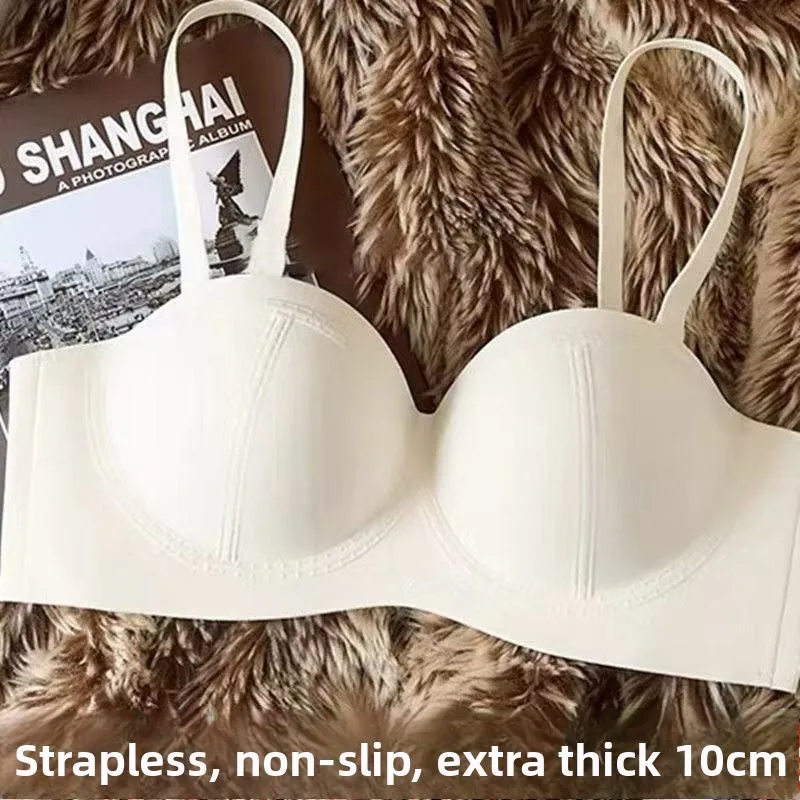 

Бюстгальтер без бретелек с эффектом пуш-ап, без косточек, с экстремальной подкладкой 10 см для увеличения объема, для чашек A и B, без спинки, полуоткрытый, для небольшой груди, для свадебных и праздничных топов