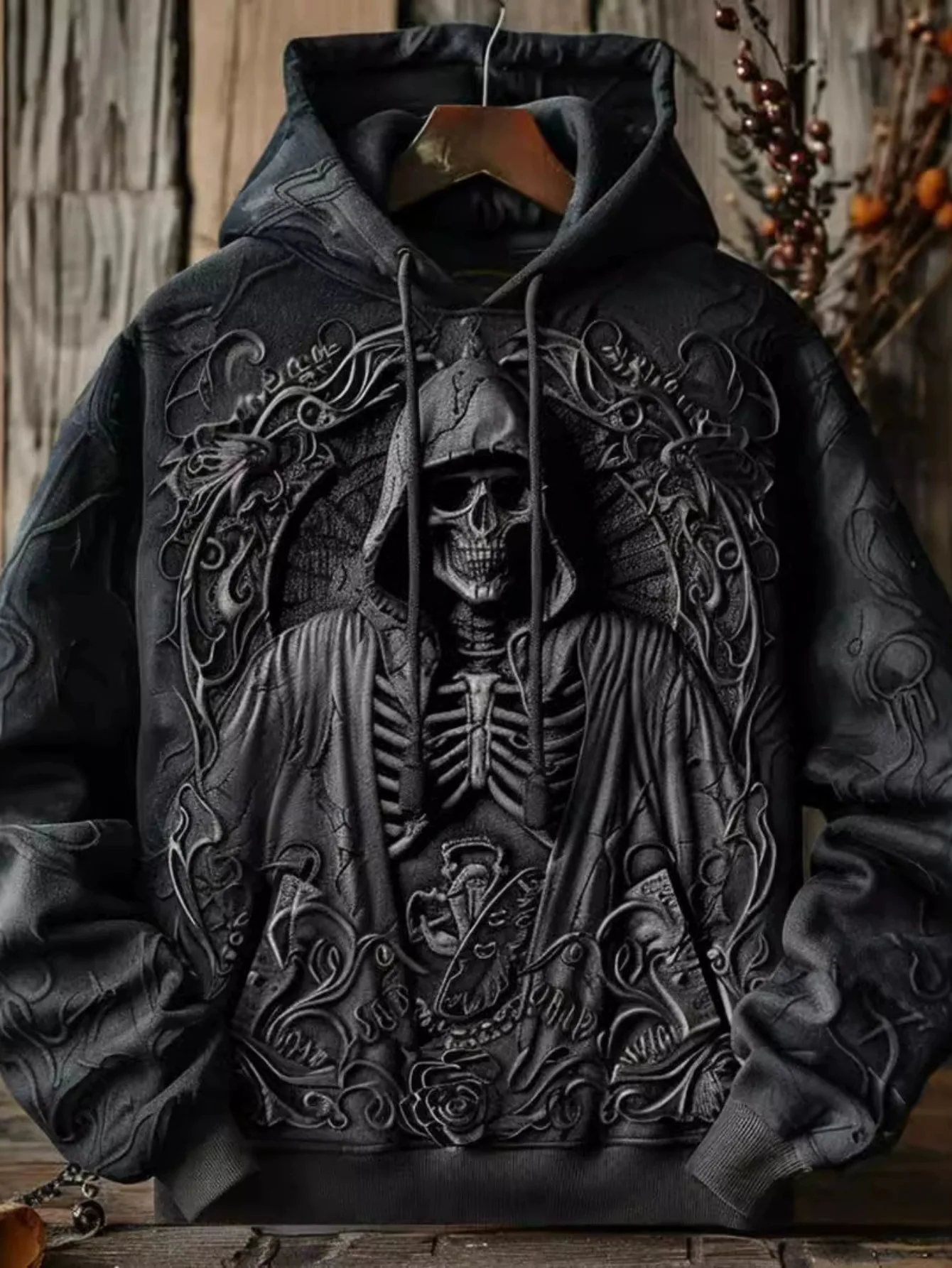 Customization Plus Size Men's Fashion 3D Print Hooded Drawstring Casual Long Sleeve Sweatshirt | Halloween, Skull, Skull Head
