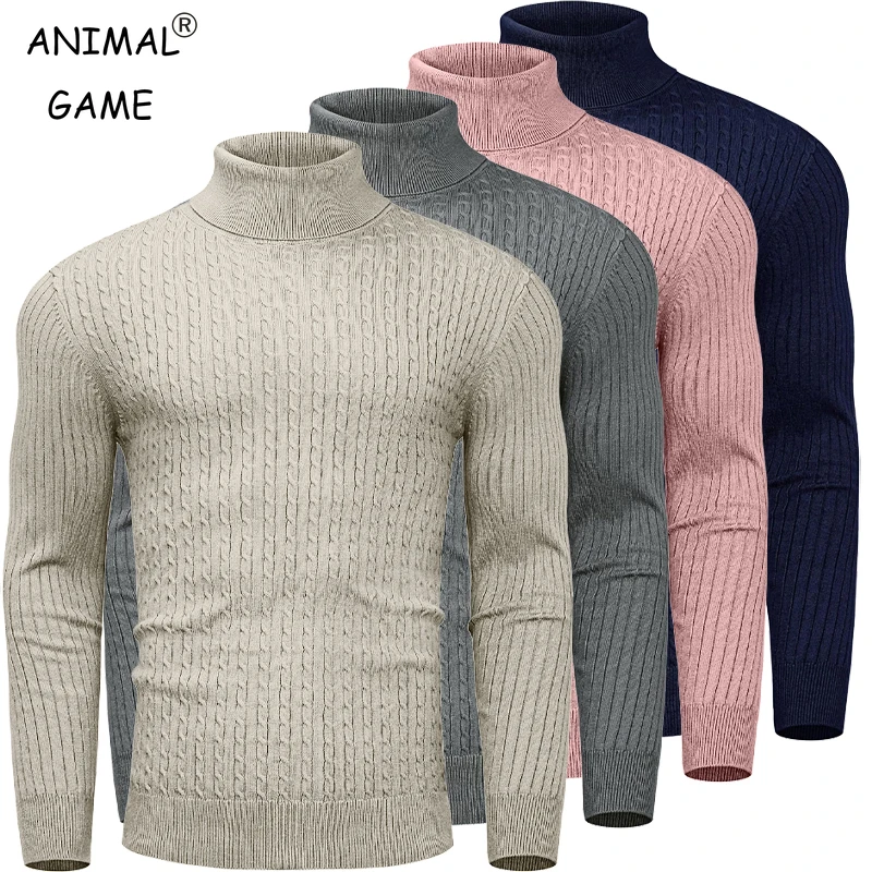 Mens Casual Turtleneck Slim Fit Sweater Long Sleeve Cable Knitted Twisted Pullover Soft Casual Winter Warm Streetwear for Men