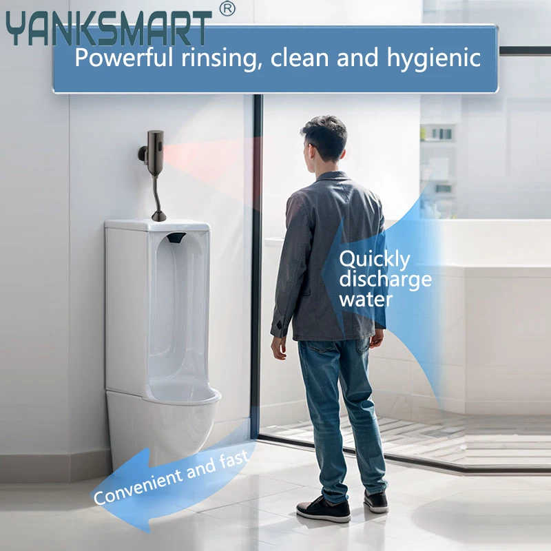 YANKSMART Urinal Bathroom Toilet Automatic Flush Valve Sensor Urinals Wall Mounted Faucet Touch Tap DC & AC Bath Accessory