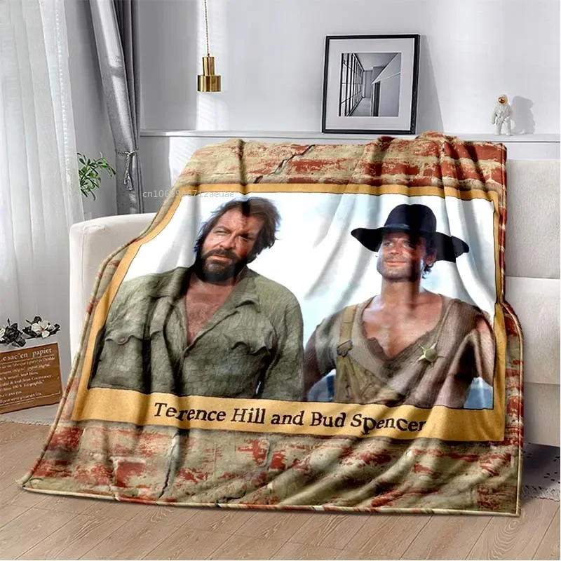 Terence Hill and Bud Spencer coperta stampata personaggio comico caldo sottile flanella morbida e confortevole coperta da viaggio per la casa regalo