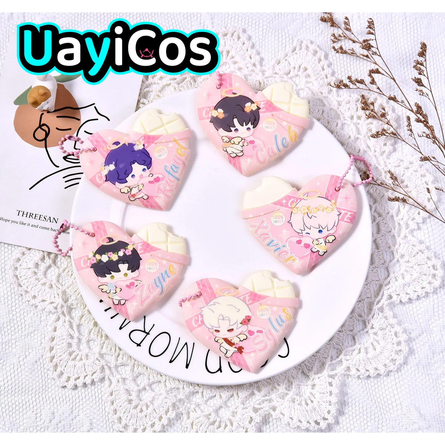 

В наличии: Оригинальный брелок-подвеска Love and Deepspace в форме сердца с персонажами Рафаэль, Зейн, Сайлус, Калеб, милый мультяшный дизайн, для сумки, куклы, А