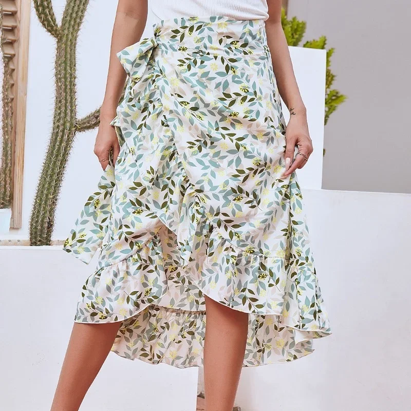 

Wild Personality Straps Split Irregular Floral Chiffon Temperament Skirt Women 2023 Autumn Fresh and Sweet New Women's Skirts