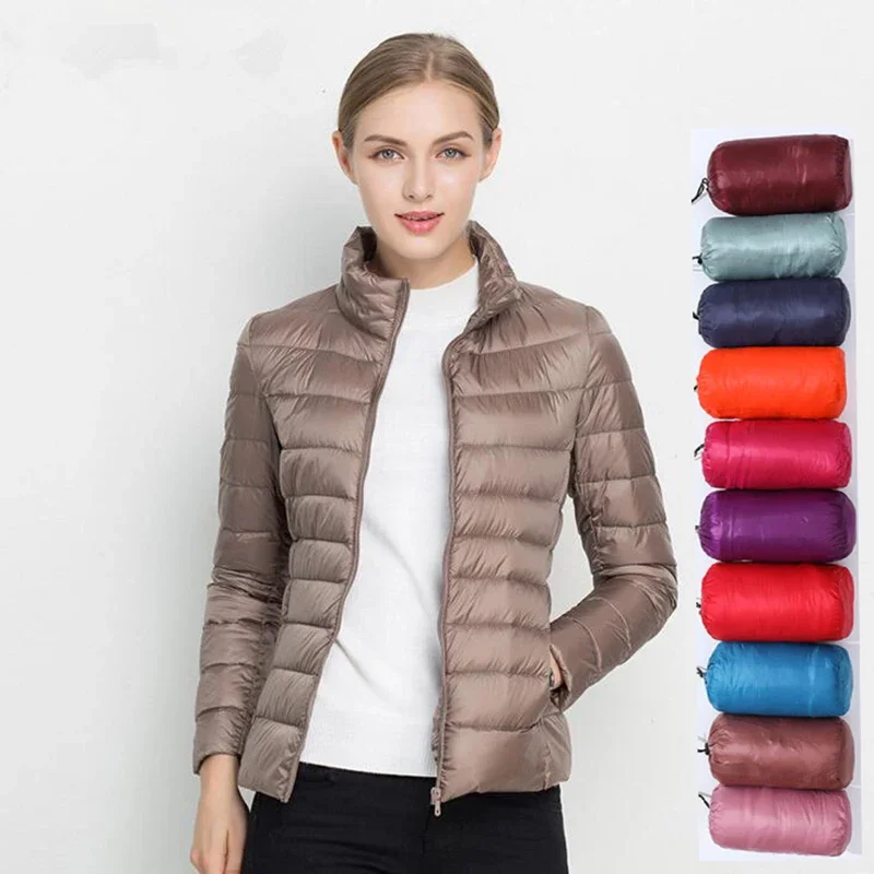 Casacos puffer ultraleve e leve para mulheres, jaqueta quente, parkas coreano slim fit, moda feminina curta, 15 cores, primavera