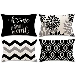 Black and white geometric linen pillowcase sofa cushion cover home decoration can be customized for you 30x50 40x60