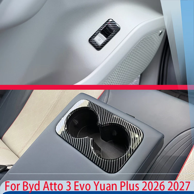 For Byd Atto 3 Evo Yuan Plus 2026 2027 Car Accessories Carbon Fiber Style Rear Drain Cup Frame Of Tailgate Switch Frame Trim