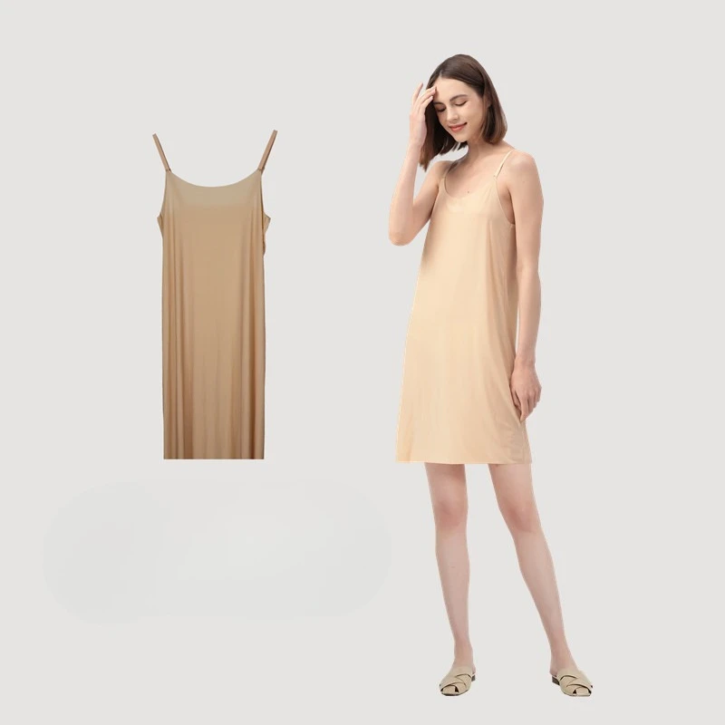 Plus size vestido deslizante de seda gelo sem costura camisola de resfriamento em camadas camisola anti deslizamento design de alça fina para o verão alisamento de as costas