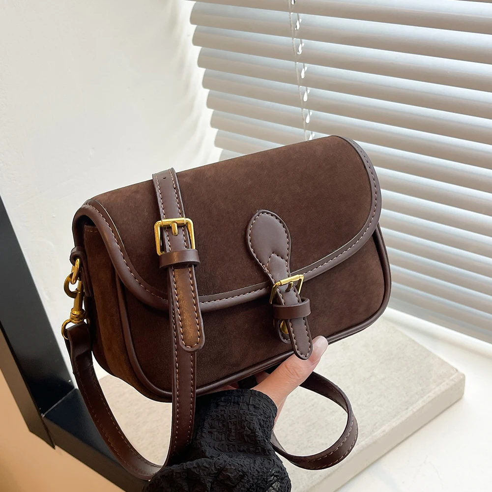 Korean Fashion New Small Square Bag Shoulder Bags Brown Niche Retro Suede Surface Leisure Versatile Trend Lady Crossbody Bags
