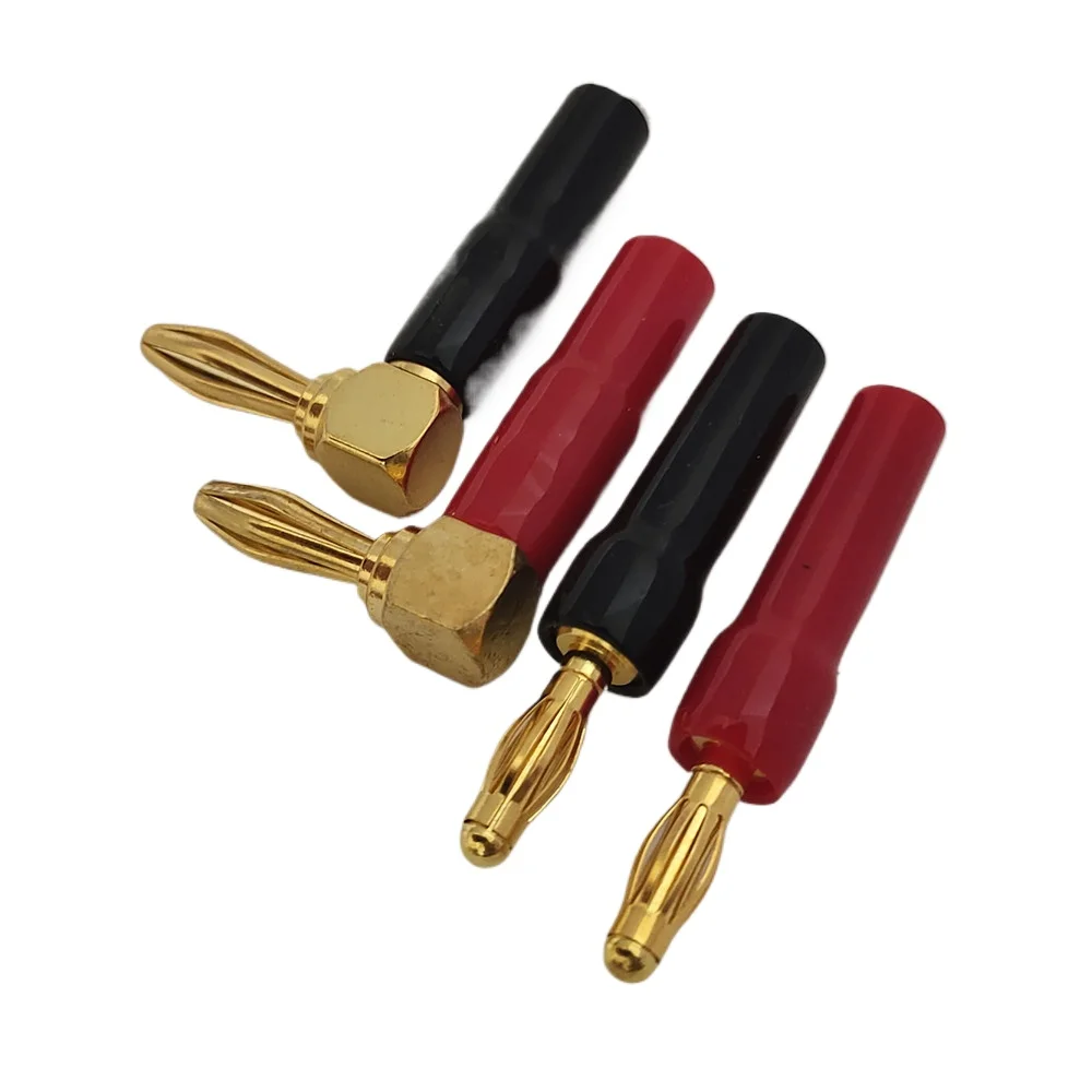 

4PCS 4mm Banana Plug Soft Plastic Shell 90/180 Degree Banana Connector Gold Plating Red Black for Audio Video Speaker