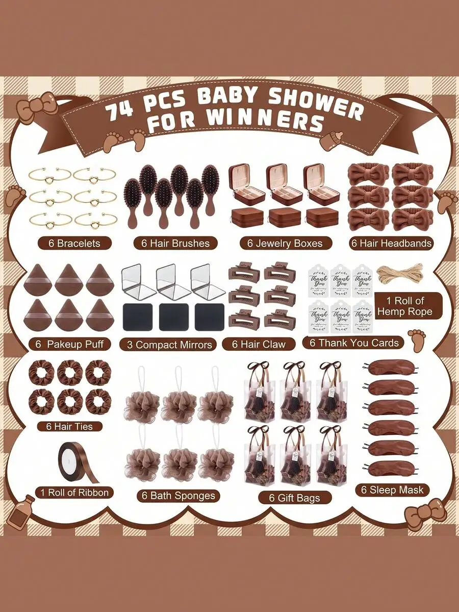 74 Pcs Baby Shower Prizes For Game Winners Favors Gifts Set Headband Hair Brush Jewelry Box With Gift Bag For Wedding Bridal Sho
