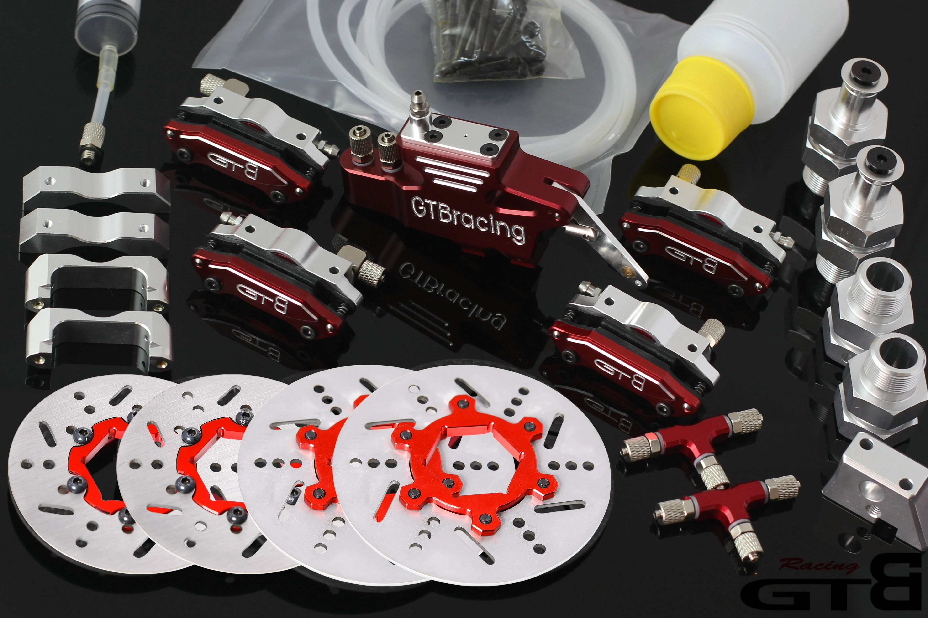 GTBRacing CNC Aluminium 4-Rad-Hydraulikbremse mit Stahlrotor-Scheibensatz für 1/5 RC Car HPI Baja 5B Buggy Teil