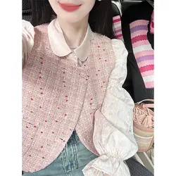 Femme Korean Fashion Buttons Turn-down Collar Blouse Two-piece Suit 2024 Autumn Winter New Fashionable Irregular Two Piece Set