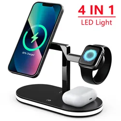 Magnetic 4 in 1 Wireless Charger Stand For iPhone 16 15 14 13 Pro Max Apple Watch 8 7 For Airpods Pro Fast Charging Dock Station