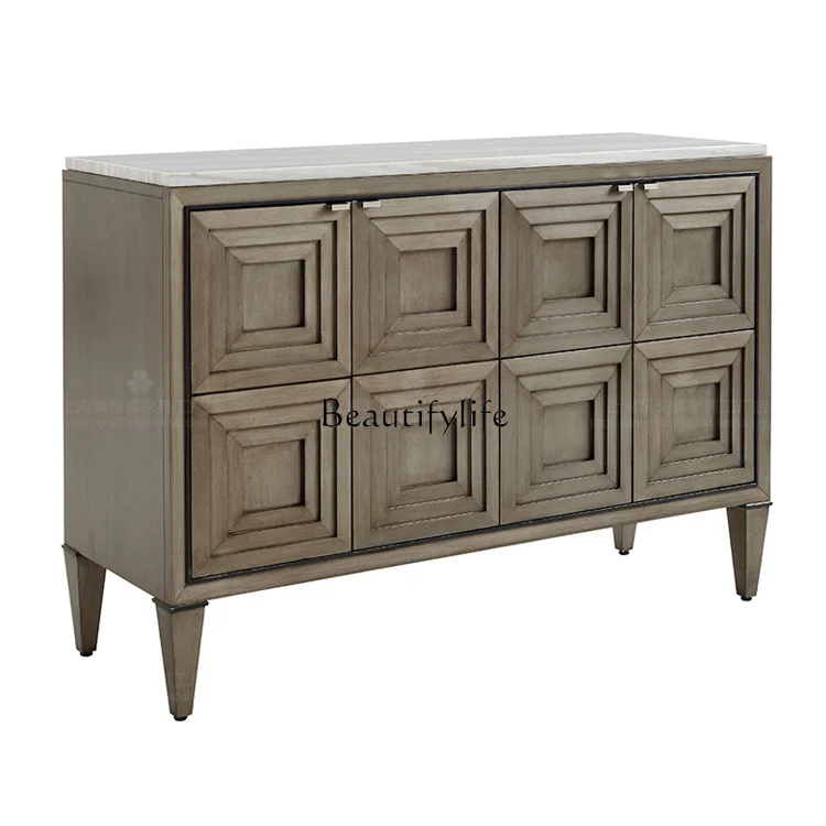 

American light luxury solid wood porch cabinet Modern simple entrance foyer storage Italian marble dining side cabinet