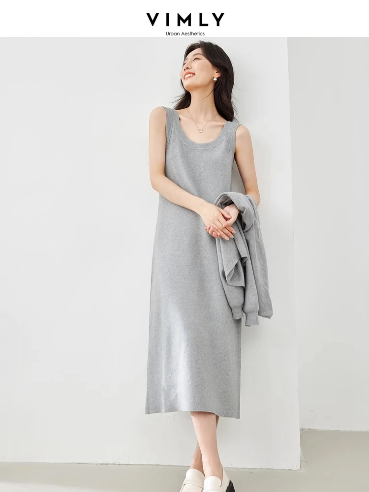 Vimly 2 Piece Knit Dress Sets Women Outfit Full-zp Hooded Jacket Midi Tank Dress Woman  Spring Casual Matching Set 73335