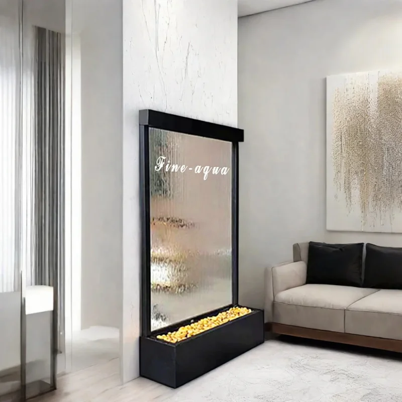 

Customize.Modern Indoor LED Light Standing Acrylic Waterfall Fountain Simple Home Decoration with Movable Glass Technique