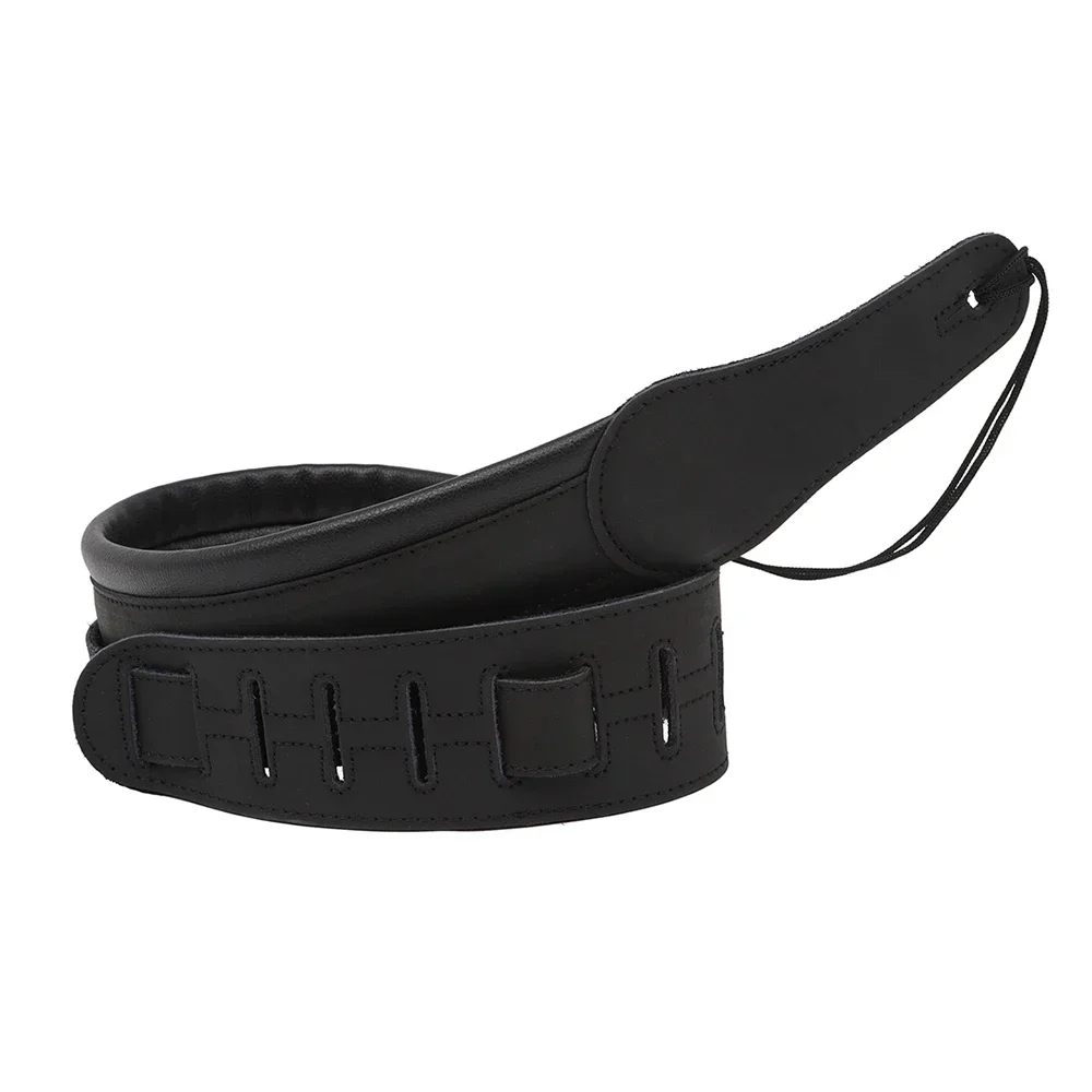 Guitar Strap Black Leather Adjustable Thicken Universal Shoulder Strap Belt Electric Guitar Bass Parts Instrument Accessories