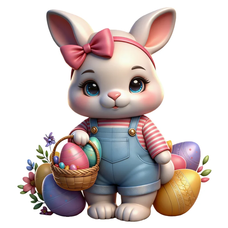 Easter Basket Cute Bunny Shape Mold, Overalls Bowknot Shape Egg Basket Design Mold, Fondant Chocolate Making Silicone Mold