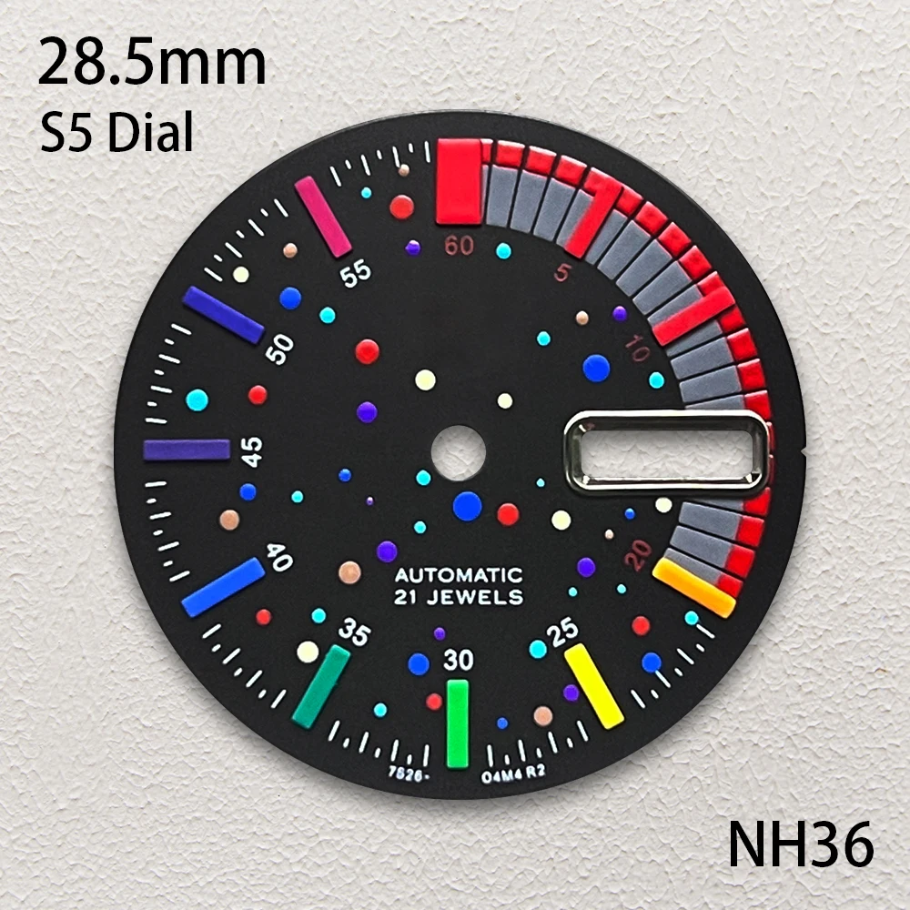 28.5 มม.S5 โลโก้ SKX007 Dial Fit NH35/NH36/4R36 การเคลื่อนไหวสีเขียว Luminous camouflage/สีสันนาฬิกาการปรับเปลี่ยนอุปกรณ์เสริม
