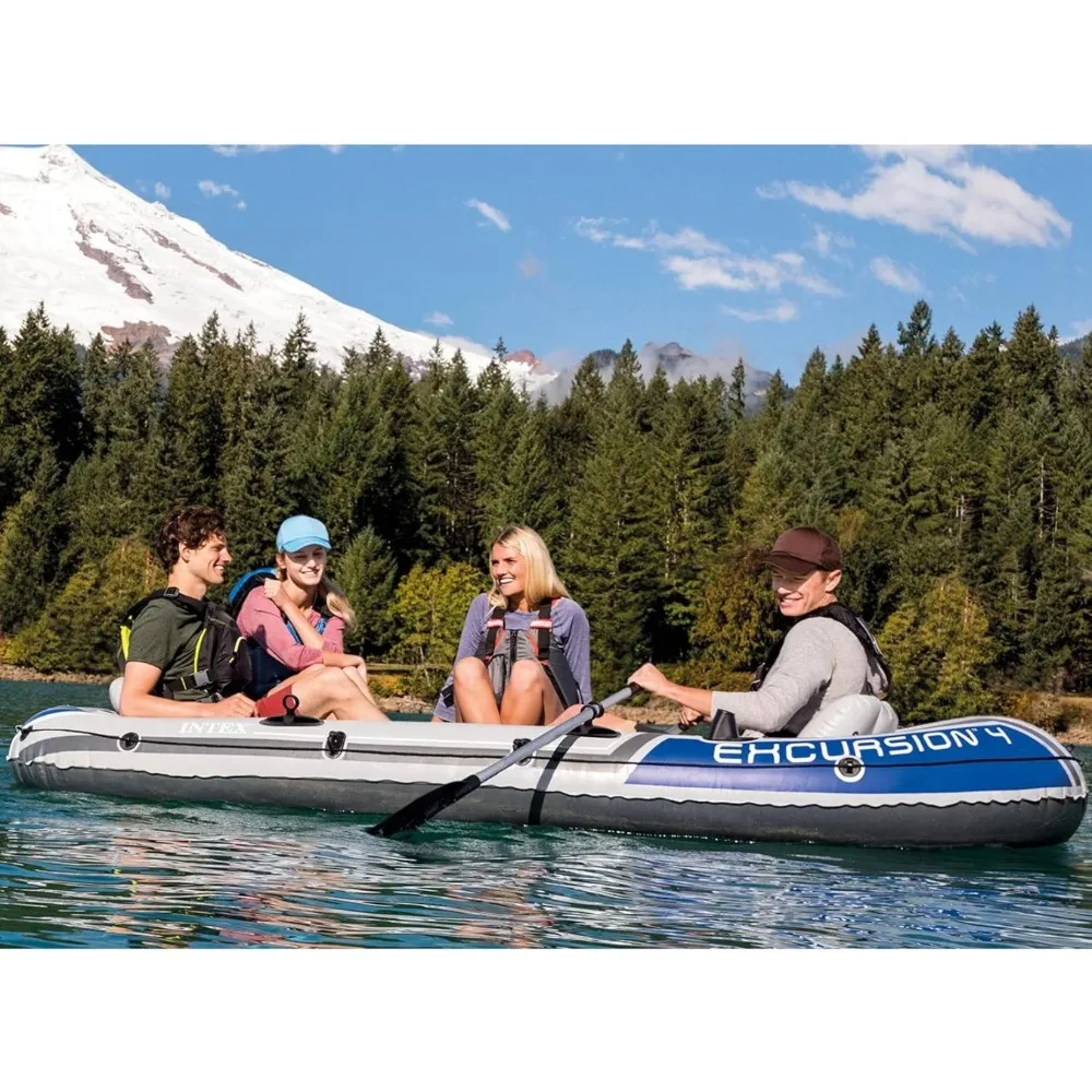 Excursion Inflatable Boat Series: Includes Deluxe 54in Aluminum Oars and High-Output Pump – SuperStrong PVC – Adjustable Seats