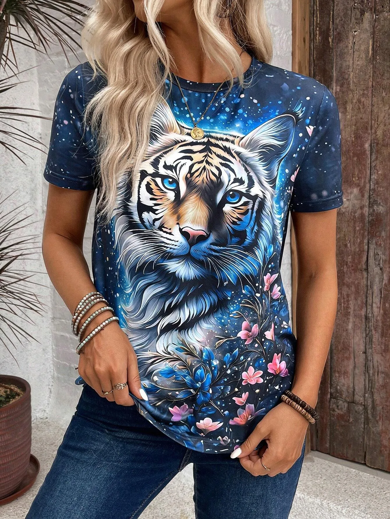 Summer European And American Style Tiger Animal 3d Printing Wom Tshirts Fashion Retro Oversiz Female Short Sleeve Tops Clothing