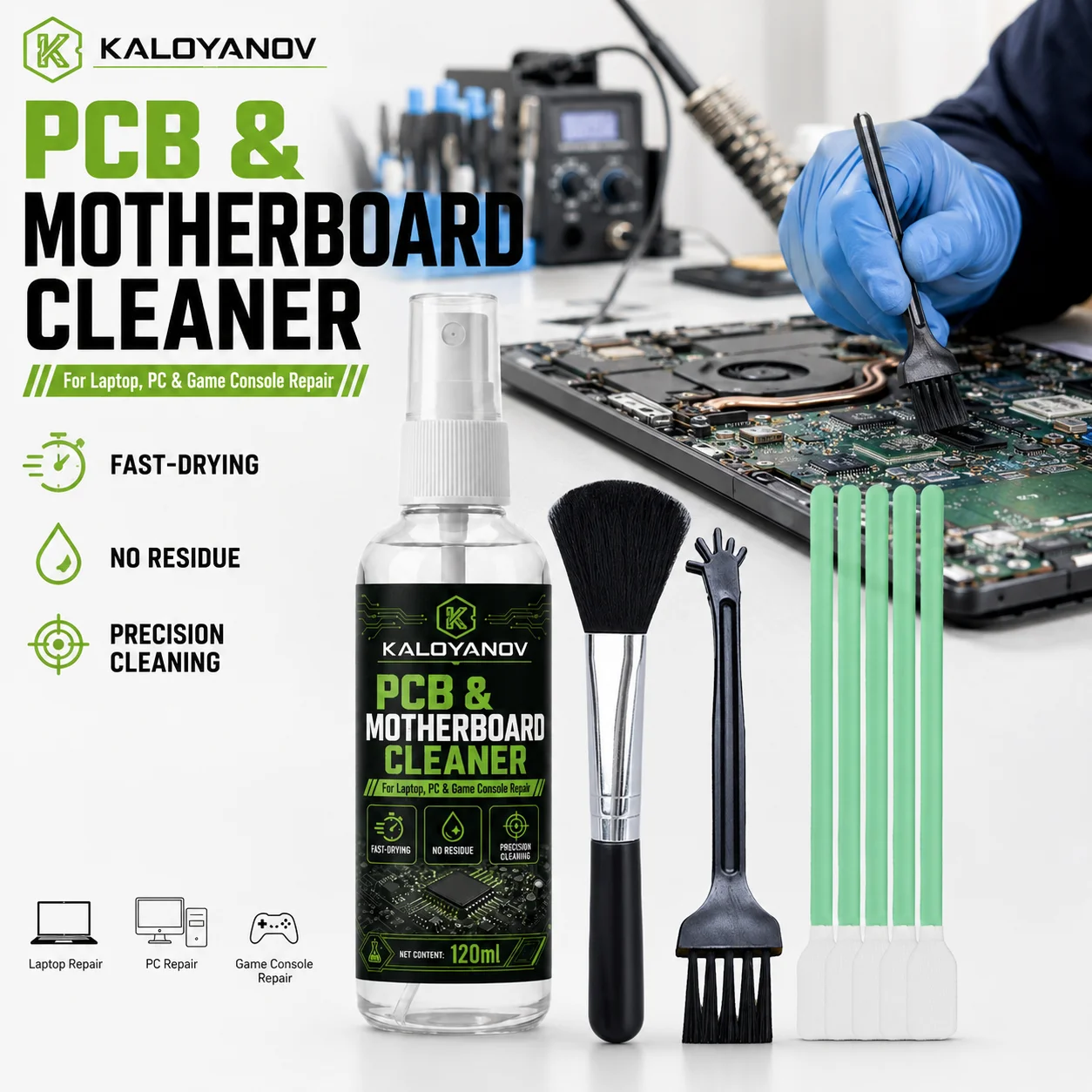 120ml PCB Motherboard Cleaner Flux Remover Kit BGA IC MOS Soldering Repair Liquid for PC Laptop PS5 Xbox Switch GPU Type-C Ports