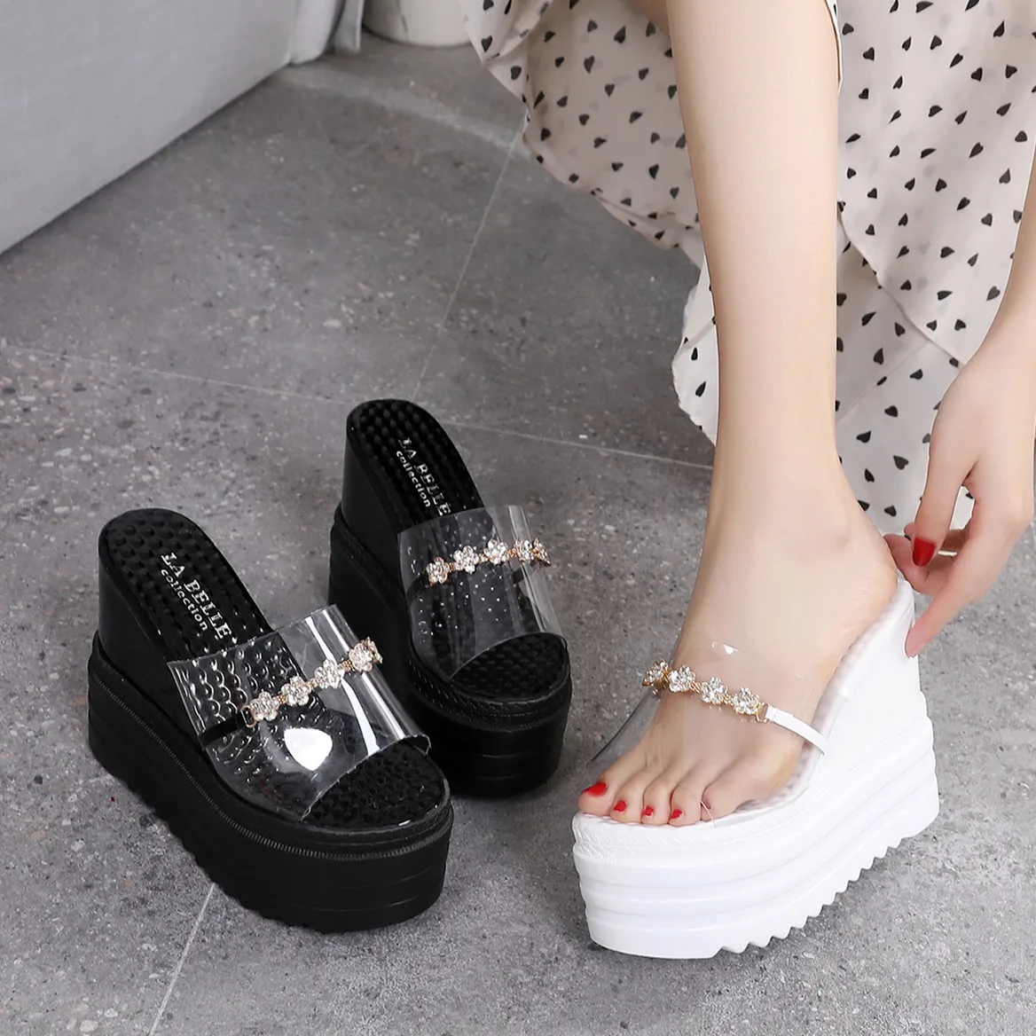 Slippers Casual Shoes Woman 2022 Heeled Mules Platform Increased Internal Jelly Slides Black Sandals On A Wedge Peep Toe Luxury