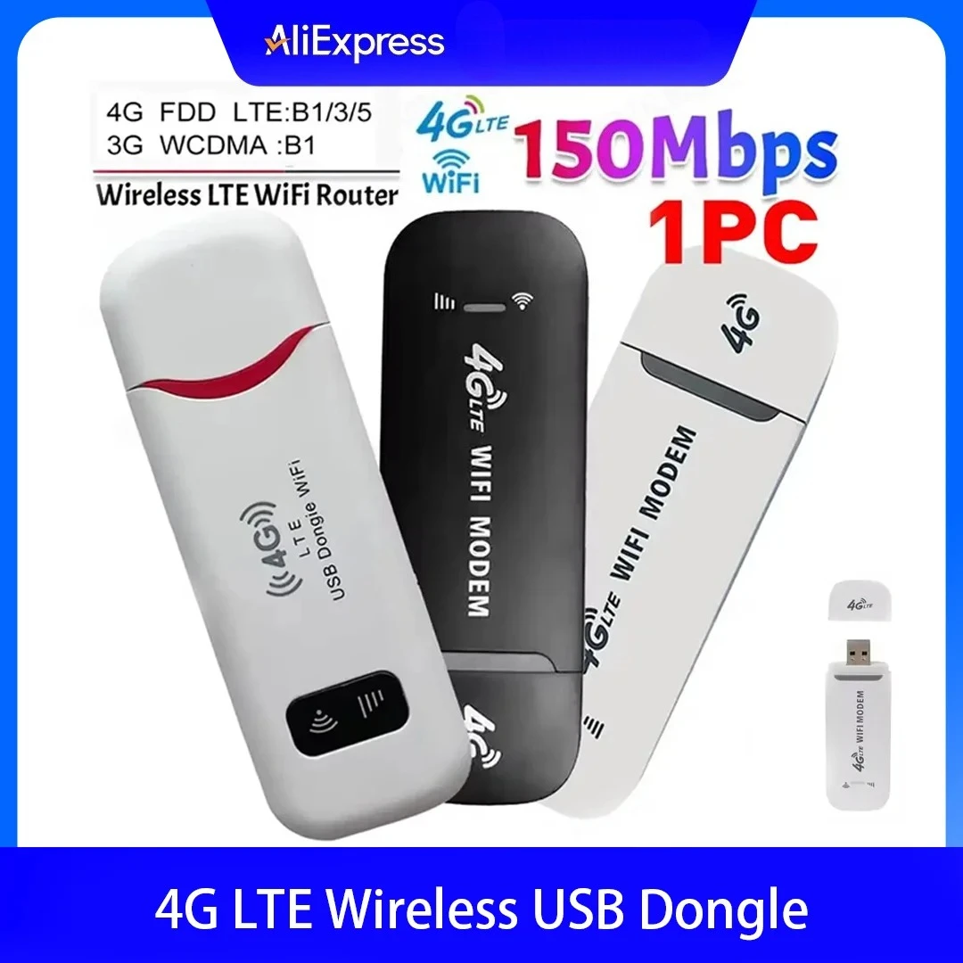 

150Mbps 4G LTE Wireless USB Dongle Modem Stick Mobile Broadband WiFi Adapter with SIM Card Slot for Router Hotspot Home Office