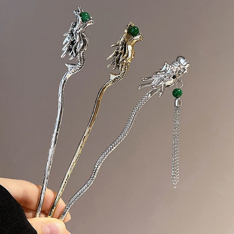 Fashion Alloy Dragon Hair Sticks Women Girls Hairpin Retro Personality Zodiac Dragon Hairpin Hair Accessories Headwear Gifts