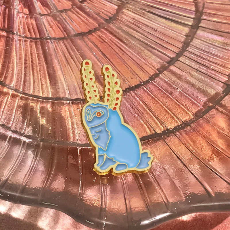 Cute Medieval Illustration Rabbit Enamel Pin Brooch Blue Wheat Ear Design Lapel Badge for Art Lovers Backpack Accessories view 6