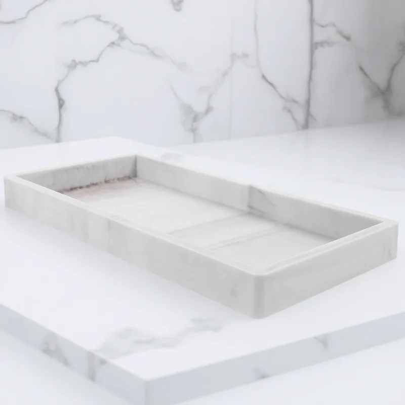 

Bathroom Storage Tray Silicone Vanity Decorative Marble Waterproof Anti Slip Organizing Jewelry Perfume Counter Bath